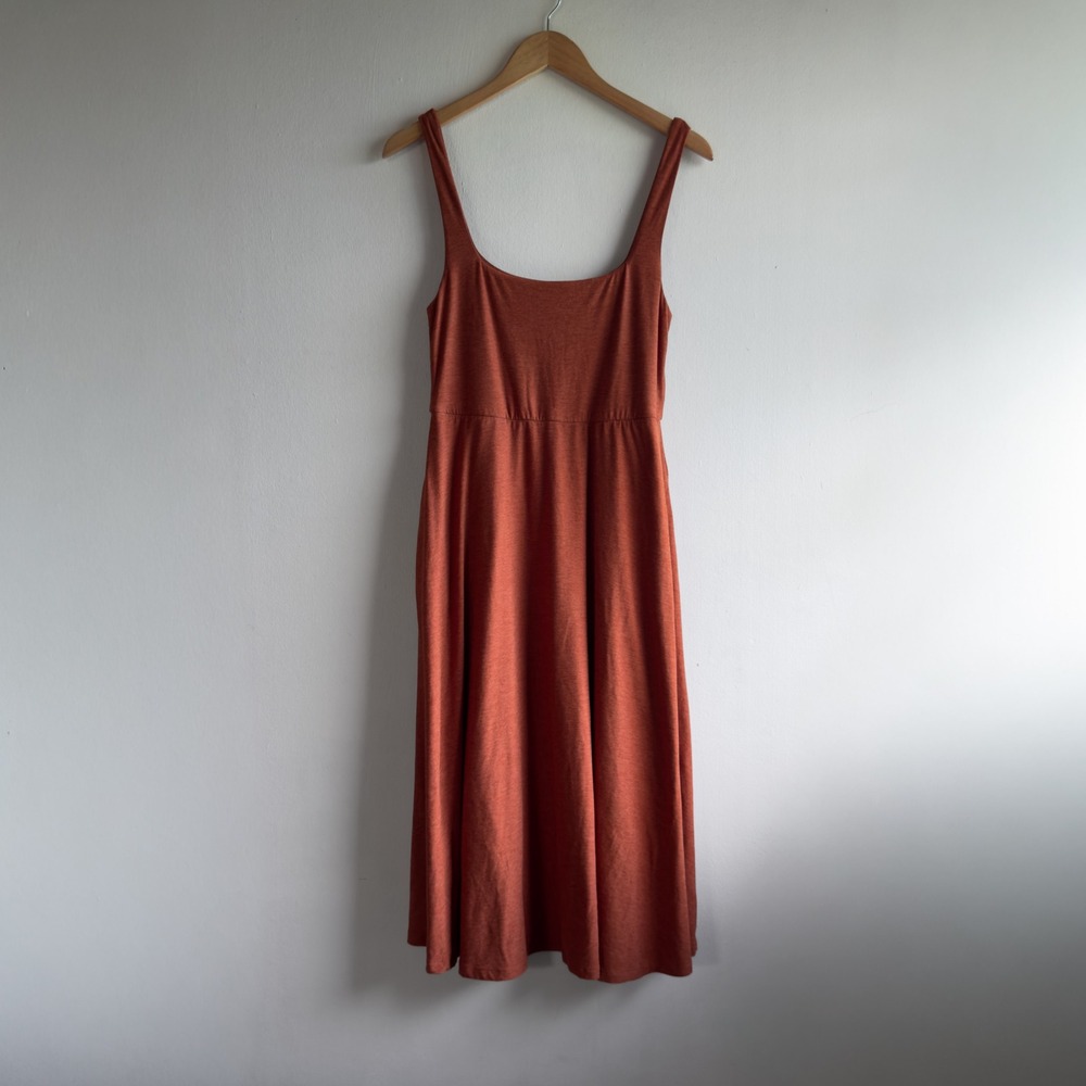 Beyond Yoga Featherweight At The Ready Square Neck Midi Dress Women L Orange